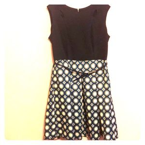 Dress Barn Navy, teal, gold and cream dress